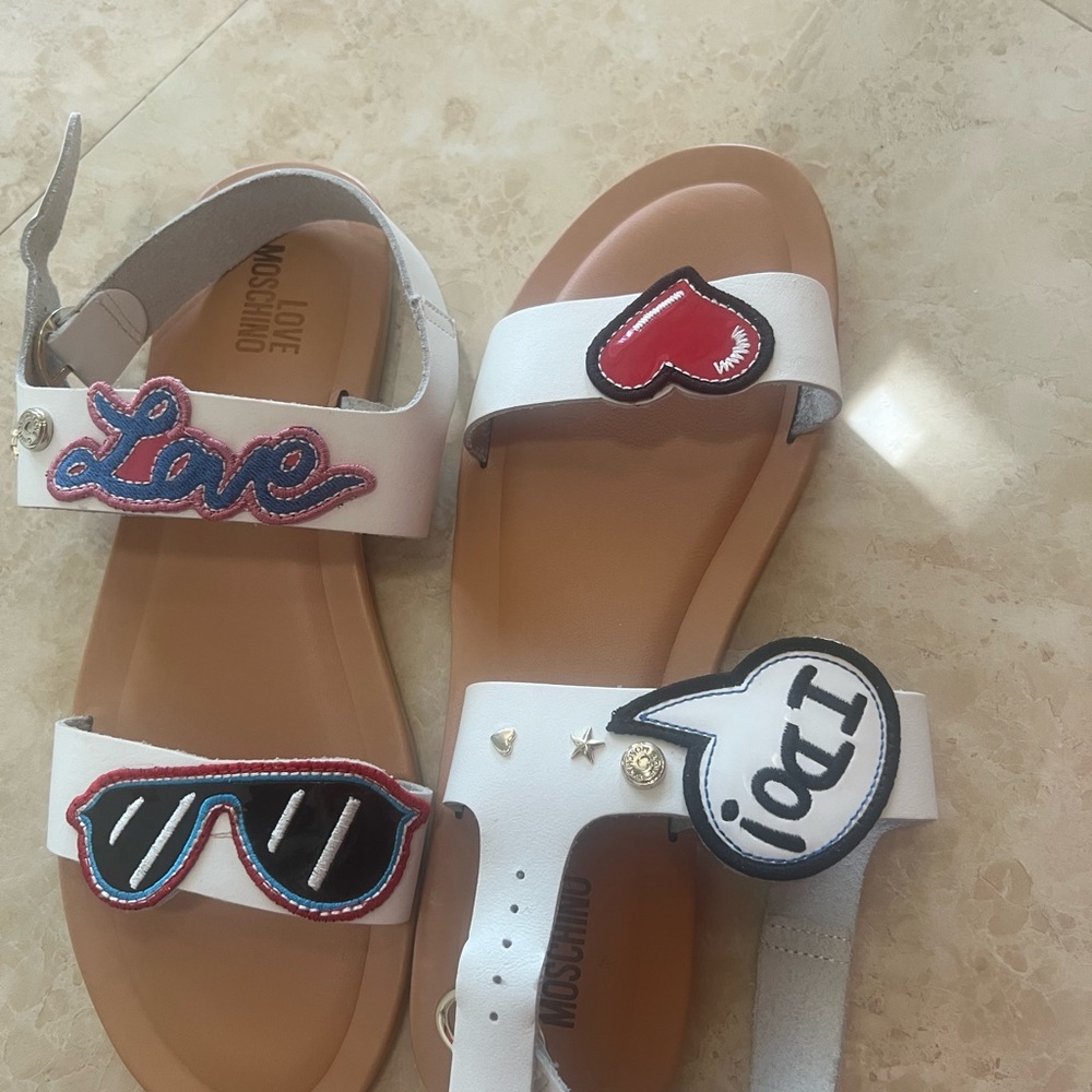 Love Moschino White Sandals with Red and Black Accents new with tag